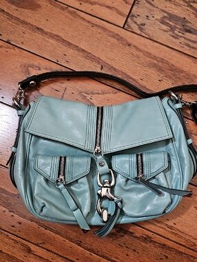 Fancesco Biasia Teal Blue Leather Hobo Crossbody Bag Silver Hardware